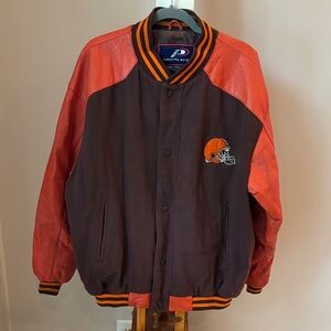 Pro Player Brown and Orange Varsity-Style Cleveland Browns Bomber Jacket